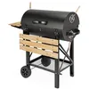 Image de Barbecue charbon de bois grill et fumoir américain roues et tablettes rabattables SERGE