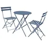 Image de Table de jardin bistrot pliante métal + 2 assises bleu grisé Ø60 x 70cm. acier thermolaqué