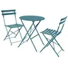 Image de Table de jardin bistrot pliante métal + 2 assises bleu canard Ø60 x 70cm. acier thermolaqué