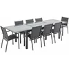 Image de Table de jardin extensible aluminium + 8 assises Gris anthracite - Table en aluminium 200/300cm. plateau de verre. rallonge et 8