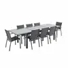Image de Table de jardin extensible aluminium + 8 assises gris anthracite - table en aluminium 200-300cm. Plateau de verre. Rallonge et 8 fauteuils en textilène