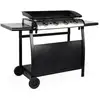 Image de Plancha au gaz 4 brûleurs sur chariot - porthos - 10kw. Plancha à gaz avec desserte . Cuisine extérieure. Plaque émaillée. Inox. Barbecue
