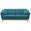 Image de HOGA - Canapé scandinave 3 places et 2 coussins bleu canard