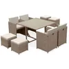Image de Table de jardin encastrable résine tressée + 8 assises   Vabo   Coloris beige. Coussins beige. table encastrable
