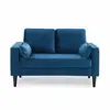 Image de Canapé en velours bleu- bjorn - canapé 2 places fixe droit pieds bois style scandinave