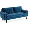 Image de Canapé en velours bleu pétrole. 3 places scandinave fixe. droit. pieds bois noir