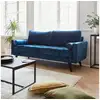 Image de Canapé en velours bleu pétrole. 3 places scandinave fixe. Droit. Pieds bois noir