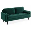 Image de Canapé en velours vert anglais. 3 places scandinave fixe. droit. pieds bois noir