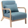 Image de Fauteuil design en bois et tissu. 1 place droit fixe. pieds compas scandinave. assise confortable. structure en bois solide. bleu
