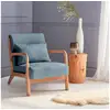 Image de Fauteuil design en bois et tissu. 1 place droit fixe. Pieds compas scandinave. Assise confortable. Structure en bois solide. Bleu
