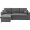 Image de Canapé d'angle convertible en tissu gris chiné foncé - ida - 3 places. Fauteuil d'angle réversible coffre rangement lit modulable