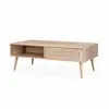 Image de Table basse en cannage 110 x 59 x 39 cm - bohème - naturel. 1 tiroir. 1 espace de rangement. Pieds scandinaves
