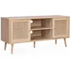 Image de Meuble Tv En Cannage 120x39x56.5cm - BohÃ¨me - Naturel. 2 Niveaux. 2 ÃtagÃ¨res. 2 Portes. Pieds en occasion ou reconditionné