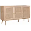 Image de Buffet de rangement en cannage 120x39x70cm - Bohème - 2 niveaux. 3 portes. pieds scandinaves. buffet bas