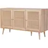 Image de Buffet de rangement en cannage 120x39x70cm - bohème - 2 niveaux. 3 portes. Pieds scandinaves. Buffet bas