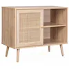 Image de Meuble de rangement en cannage 2 niveaux 1 porte pieds scandinaves