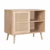 Image de Meuble de rangement en cannage 80x39x65.8cm bohème - naturel - 2 niveaux - 1 porte - pieds scandinaves. Buffet bas