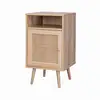 Image de Table de chevet en cannage coloris naturel - bohème - 40x39x70cm. Naturel - 2 niveaux - 1 porte - 1 espace de rangement - pieds scandinaves