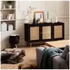 Image de Buffet de rangement en cannage. Noir 120x39x70cm - bohème - 2 niveaux. 3 portes. Pieds scandinaves. Buffet bas