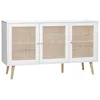 Image de Buffet de rangement en cannage. blanc cassé 120x39x70cm - Bohème - 2 niveaux. 3 portes. pieds scandinaves. buffet bas