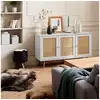 Image de Buffet de rangement en cannage. Blanc cassé 120x39x70cm - bohème - 2 niveaux. 3 portes. Pieds scandinaves. Buffet bas