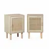 Image de Lot de 2 tables de chevet en cannage et décor bois - camargue - 40x30x58cm. 2 niveaux. 1 porte. Pieds droits