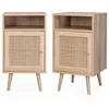Image de Lot de 2 tables de chevet en cannage - Bohème - 40x39x70cm Naturel - 2 niveaux - 1 portes - 1 espace de rangement - pieds