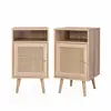 Image de Lot de 2 tables de chevet en cannage - bohème - 40x39x70cm naturel - 2 niveaux - 1 portes - 1 espace de rangement - pieds scandinaves
