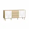 Image de Buffet de rangement décor bois et blanc - mika - 2 niveaux. 2 portes. 3 tiroirs. Buffet bas. L 160 x l 40 x h 74cm