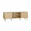 Image de Meuble tv décor bois - mika - 2 niveaux. 3 étagères. 2 portes. L 160 x l 40 x h 56cm