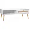 Image de Table basse en cannage 110x59x39cm - bohème - blanc cassé. 1 tiroir. 1 espace de rangement. Pieds scandinaves