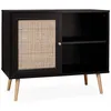 Image de Meuble de rangement en cannage 80x39x65.8cm Bohème - Noir - 2 niveaux - 1 porte - pieds scandinaves. buffet bas
