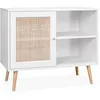 Image de Meuble de rangement en cannage 80x39x65.8cm Bohème - Blanc - 2 niveaux - 1 porte - pieds scandinaves. buffet bas