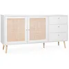 Image de Buffet de rangement blanc en cannage 2 portes 3 tiroirs. buffet bas. L150 x l39 x H79cm - Bohème