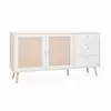 Image de Buffet de rangement blanc en cannage 2 portes 3 tiroirs. Buffet bas. L150 x l39 x h79cm - bohème