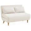 Image de Canapé convertible en tissu bouclettes blanches- Guesta - 2 places scandinave. pieds bois foncé. banquette. dossier inclinable
