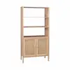 Image de Bibliothèque décor bois et cannage - bohème - 4 niveaux. 2 portes. 5 étagères