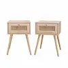 Image de Lot de 2 tables de chevet décor bois & cannage avec 1 tiroir - bohème