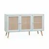 Image de Buffet de rangement en cannage 120x39x70cm - bohème - 2 niveaux. 3 portes. Pieds scandinaves. Buffet bas