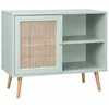 Image de Meuble de rangement en cannage 80x39x65.8cm Bohème - Vert céladon- 2 niveaux - 1 porte - pieds scandinaves. buffet bas
