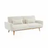 Image de Canapé convertible à bouclettes crème - oskar - 2 - 3 places scandinave droit avec pieds bois