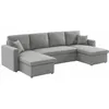 Image de Canapé panoramique convertible en tissu gris clair. 4 places. coffre rangement. lit modulable