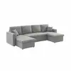 Image de Canapé panoramique convertible en tissu gris clair. 4 places. Coffre rangement. Lit modulable