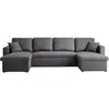 Image de Canapé panoramique convertible en tissu gris foncé. 4 places. Coffre rangement. Lit modulable