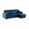 Image de Canapé d'angle convertible en velours bleu pétrole 3 places. Fauteuil d'angle réversible coffre rangement lit modulable