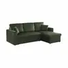 Image de Canapé d'angle convertible en velours vert anglais 3 places. Fauteuil d'angle réversible coffre rangement lit modulable