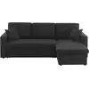 Image de Canapé d'angle convertible en tissu noir - ida - 3 places. Fauteuil d'angle réversible coffre rangement lit modulable