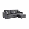 Image de Canapé d'angle convertible en velours gris foncé 3 places. Fauteuil d'angle réversible coffre rangement lit modulable