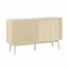 Image de Buffet de rangement décor bois naturel. Linear. Deux portes. Deux étagères. Buffet haut. Vaisselier. l 150 x p 39.5 x h 90cm