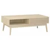 Image de Table basse couleur naturelle. Linear. décor bois rainuré. pieds compas. 2 niches. 1 tiroir. L 110 x l 59 x H 39cm